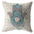 Homeroots 16 in. Hamsa Indoor & Outdoor Throw Pillow Muted Blue Gray & Orange 412346